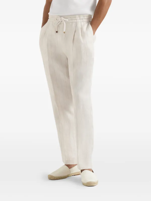 Brunello Cucinelli Linen Chalk Stripe Chevron Trousers With