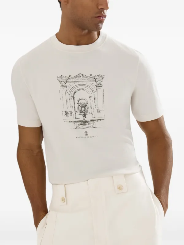 Brunello Cucinelli Cotton Jersey Crew Neck T-shirt With Print