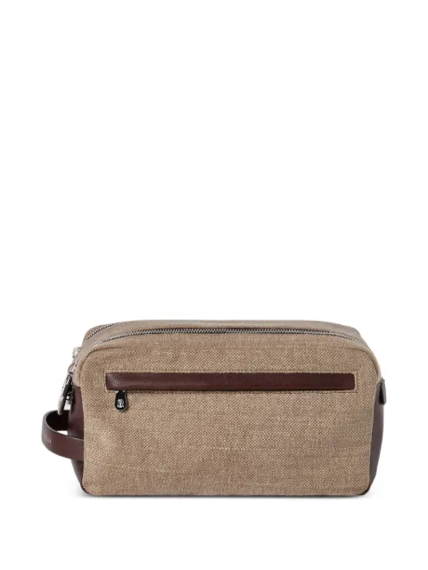 Brunello Cucinelli water-resistant canvas and burnished calfskin beauty case with double zipper