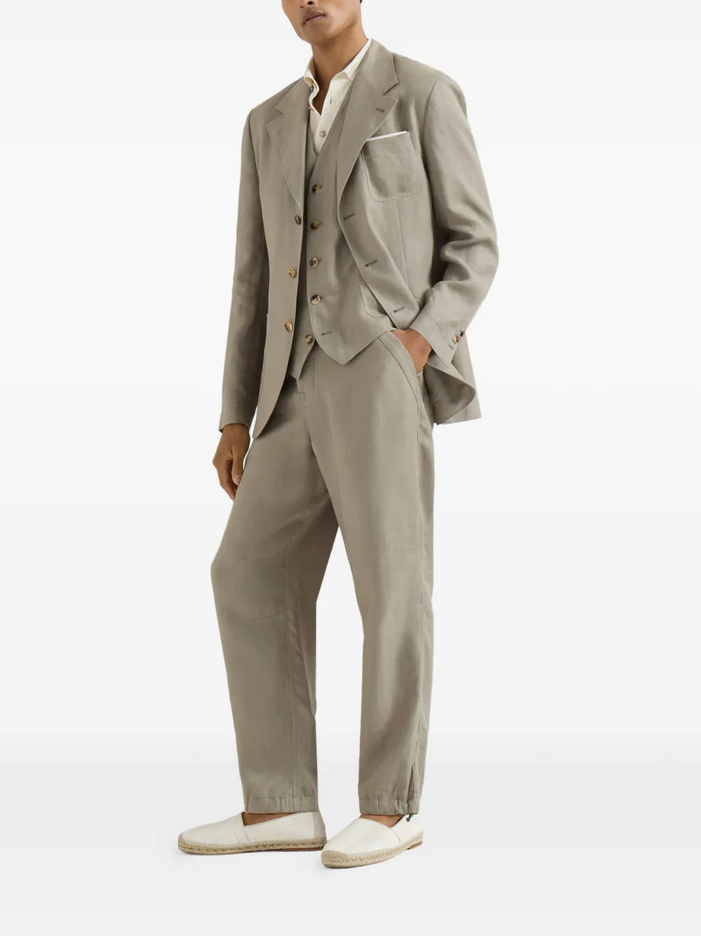 Brunello Cucinelli Techno raffia en suède espadrilles met pijpen Beige