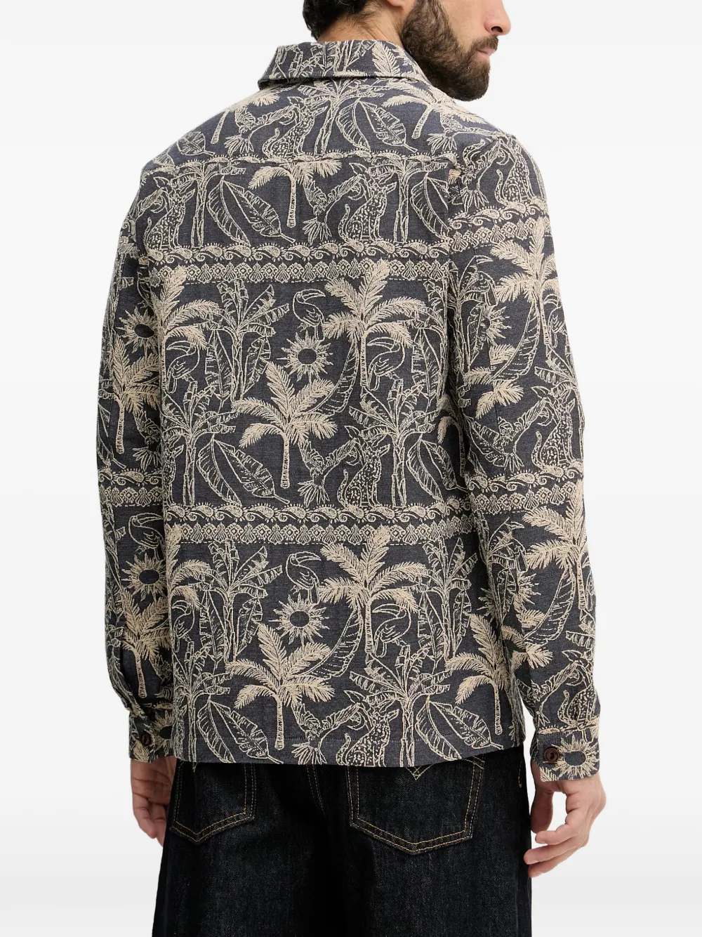 Mos Mosh David shirtjack met palmprint Blauw