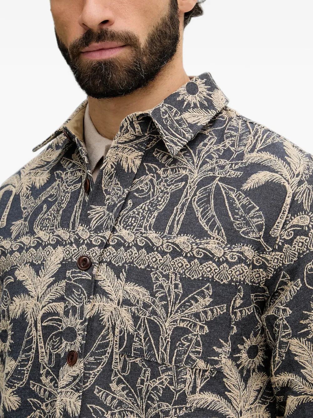Mos Mosh David shirtjack met palmprint Blauw