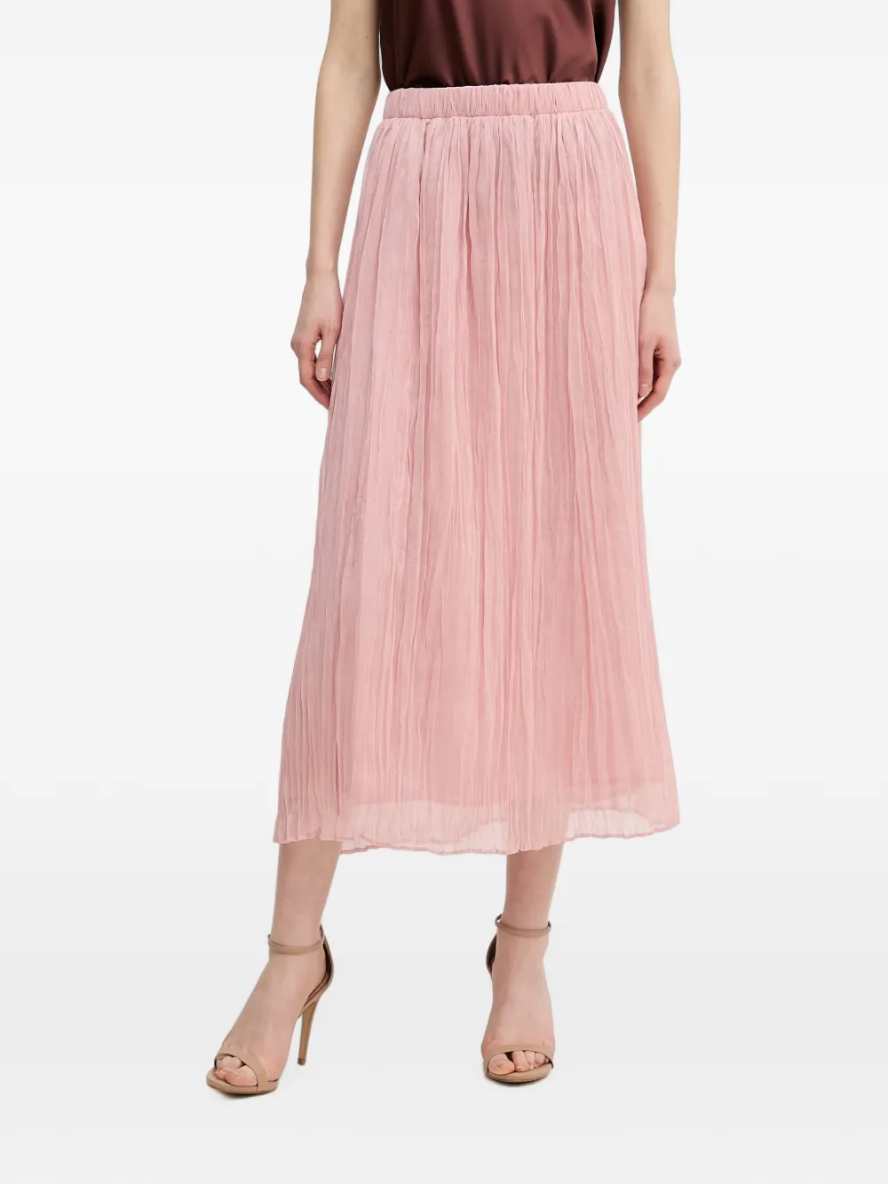 Ouí Crinkled-finish Pleated Midi Skirt In Pink
