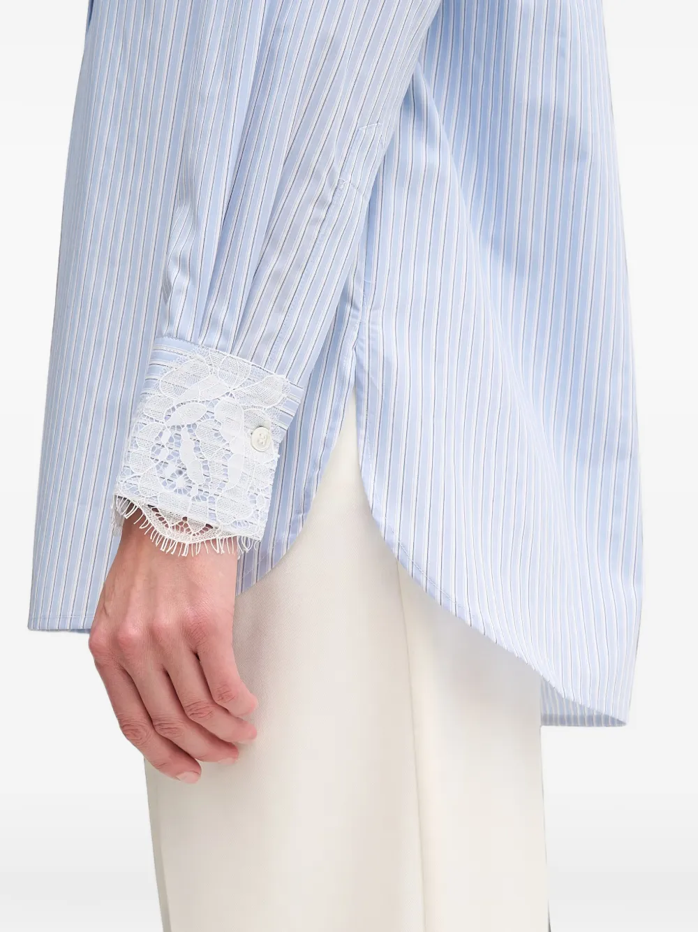 Mos Mosh Elinda gestreepte blouse met kanten afwerking Blauw