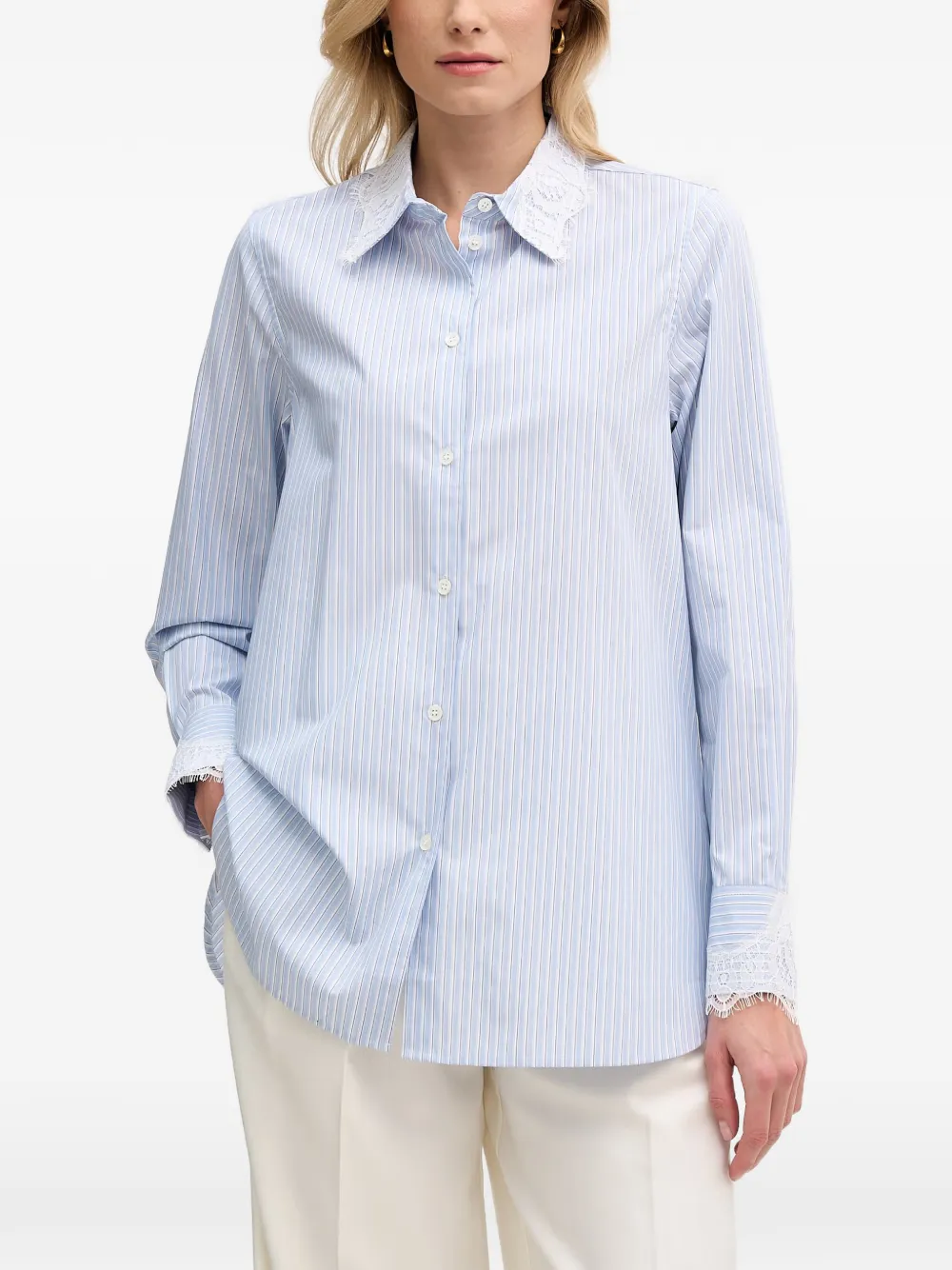 Mos Mosh Elinda lace-trim striped shirt