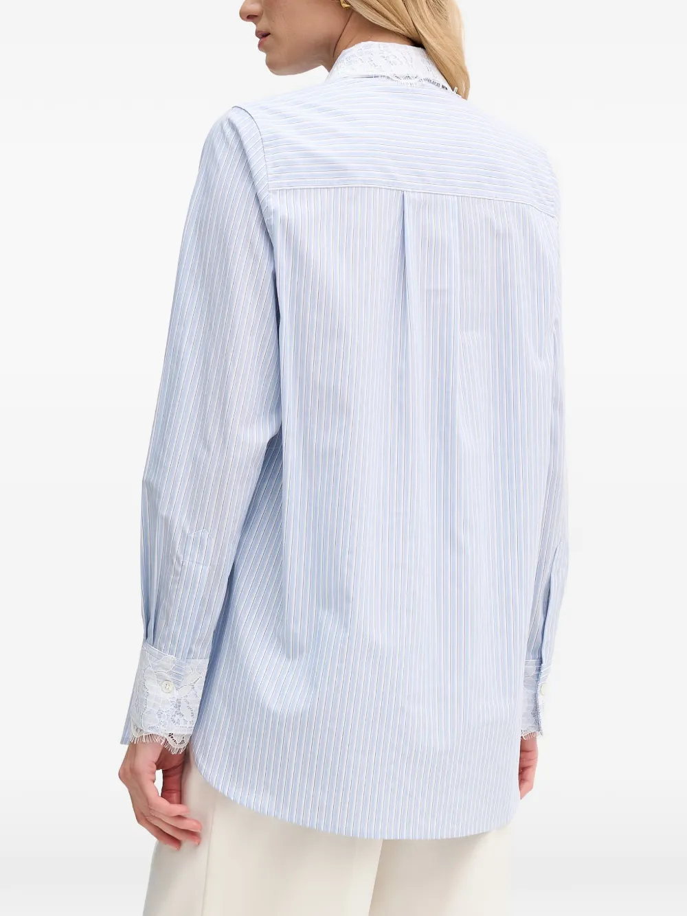 Mos Mosh Elinda gestreepte blouse met kanten afwerking Blauw