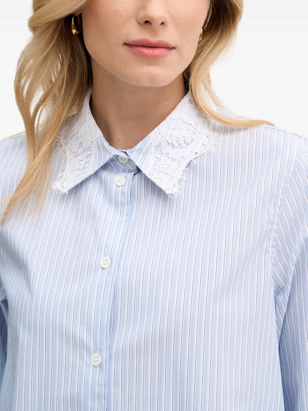 Mos Mosh Elinda gestreepte blouse met kanten afwerking Blauw