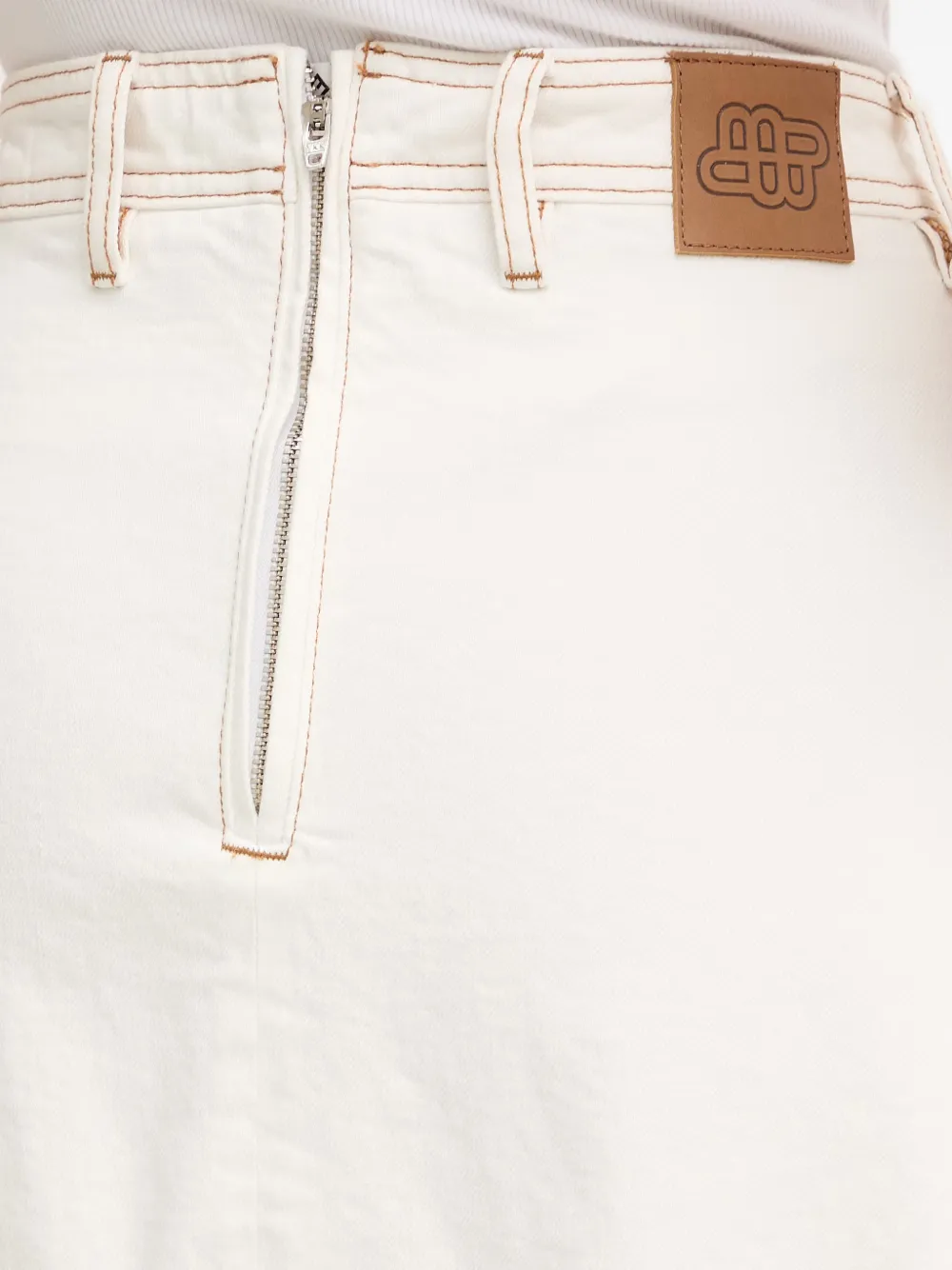 MUNTHE Braylin midi-rok met contrasterende stiksels en A-lijn en logo-patch Wit