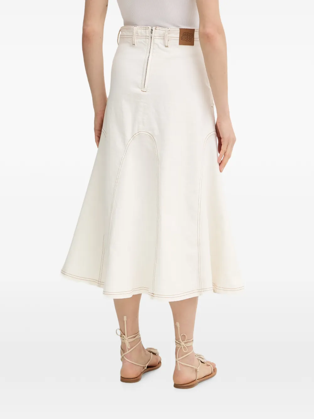 MUNTHE Braylin midi-rok met contrasterende stiksels en A-lijn en logo-patch Wit