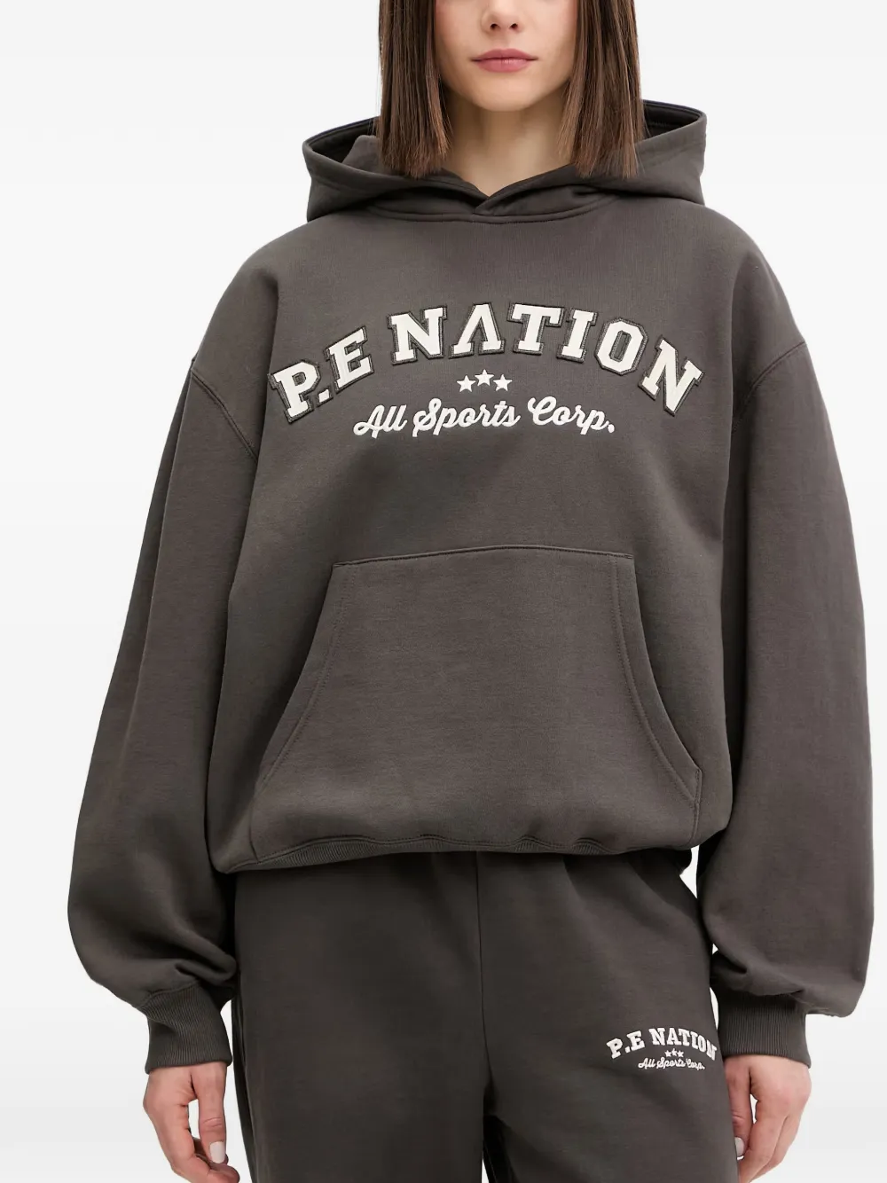 P.E Nation logo-patch pouch-pocket hoodie - Grau