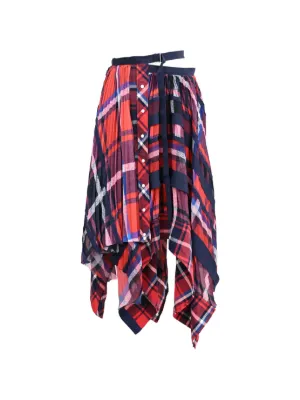 Sacai チェック プリーツアシンメトリーラップスカート | レッド