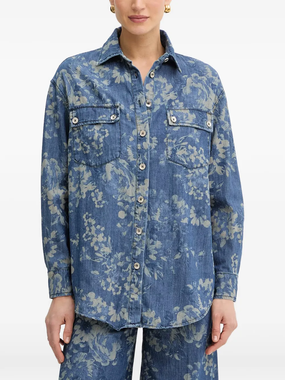FRACOMINA floral-print denim shirt - Blu
