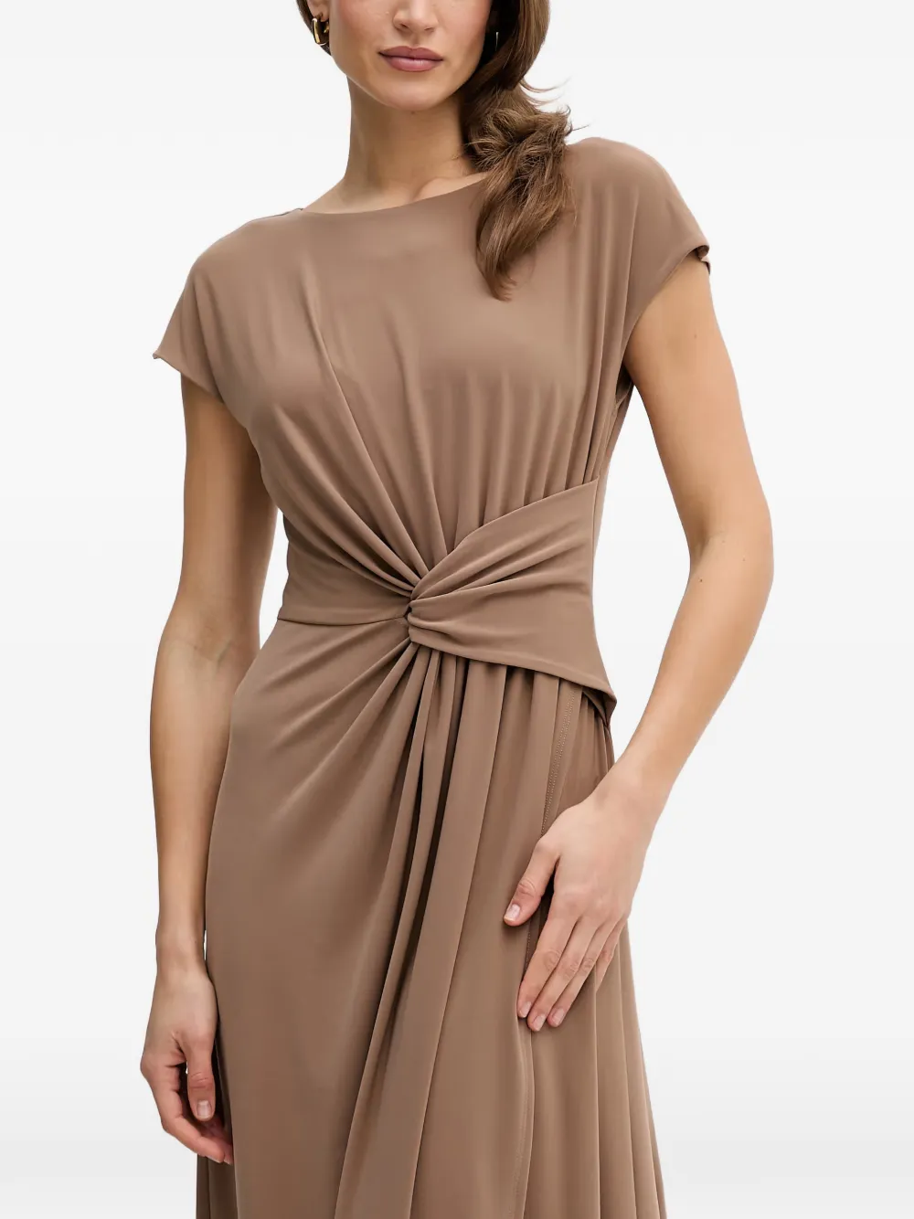 Joseph Ribkoff midi-jurk met gedraaid detail en kapmouwen Beige