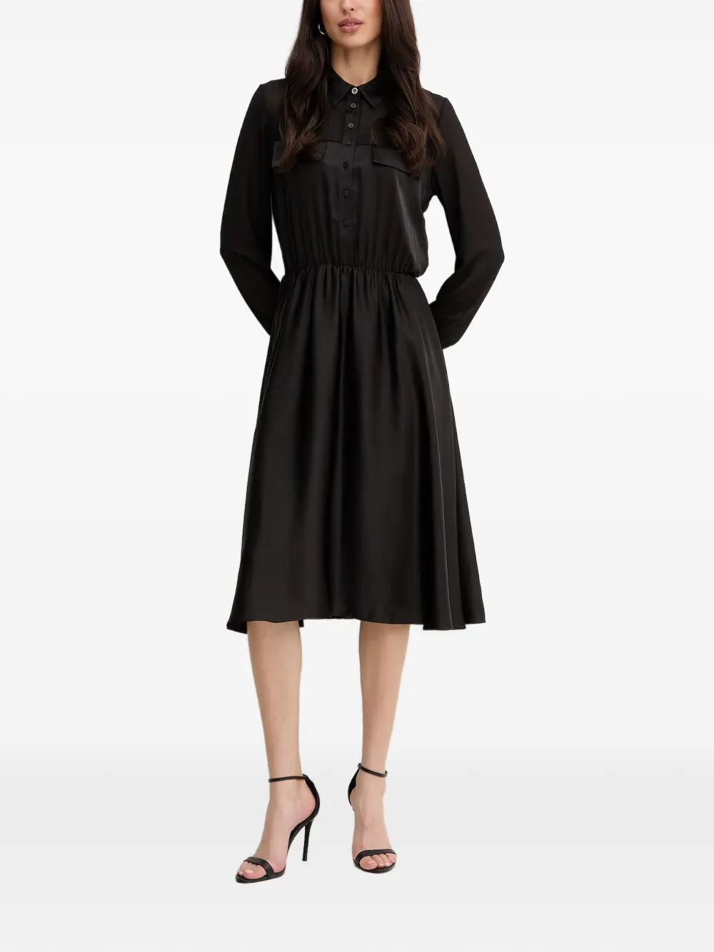 FRACOMINA Button-up midi-jurk van zijde-satijn Zwart