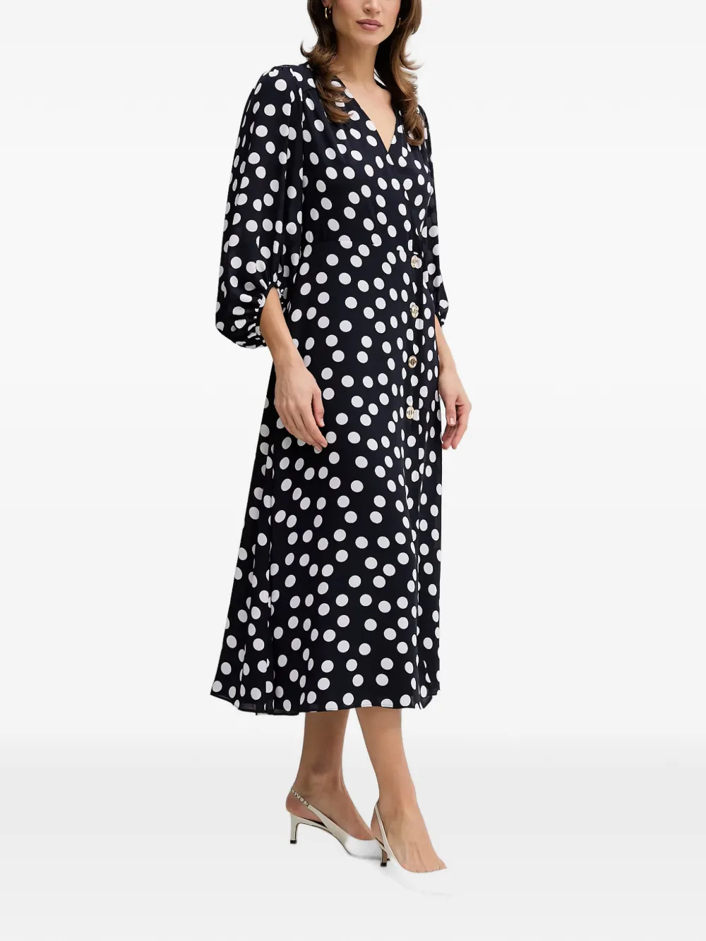 Joseph Ribkoff midi-jurk met stippen en knopen Blauw