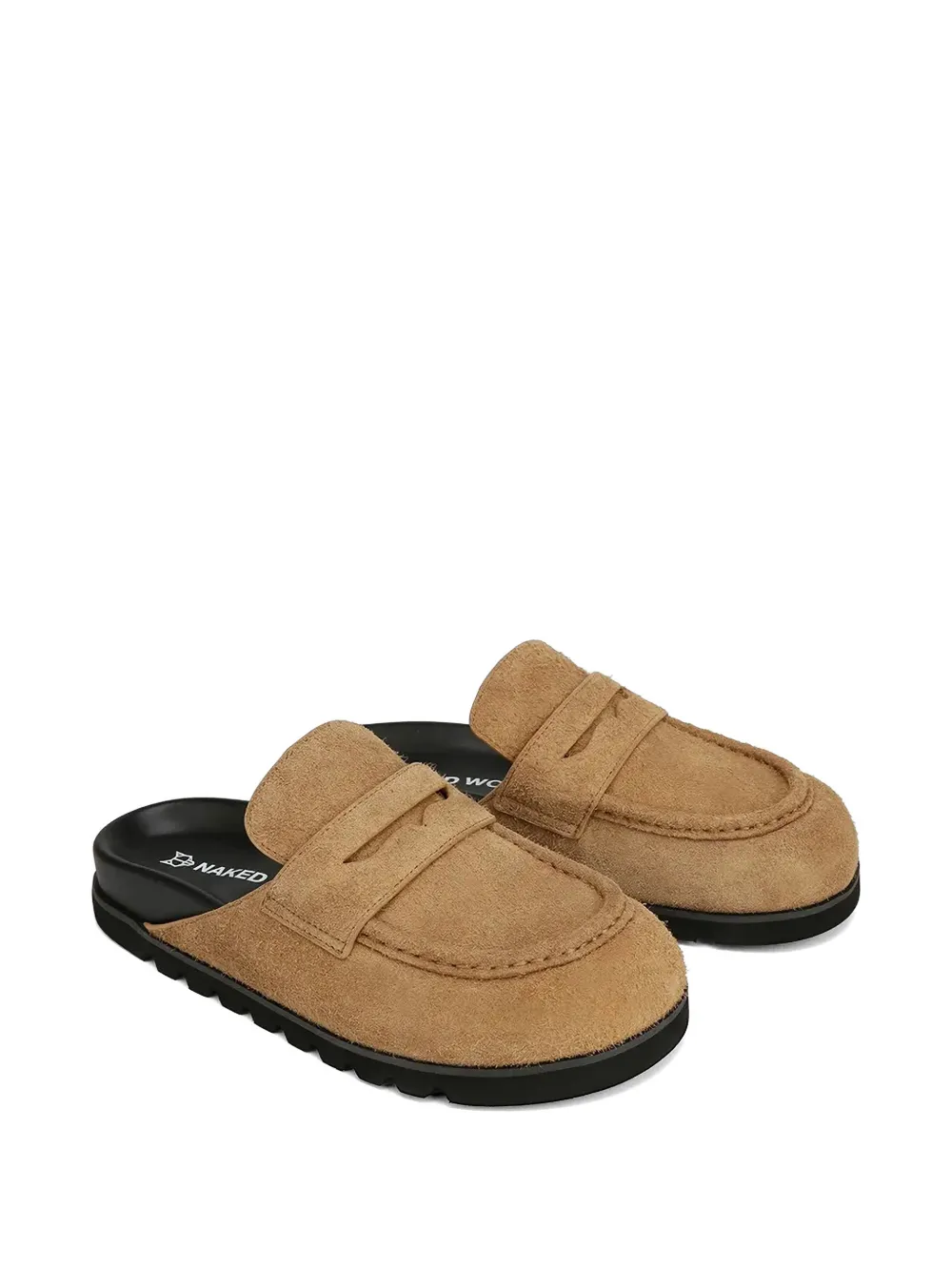 NAKED WOLFE Cord suède slippers met penny bandje Beige