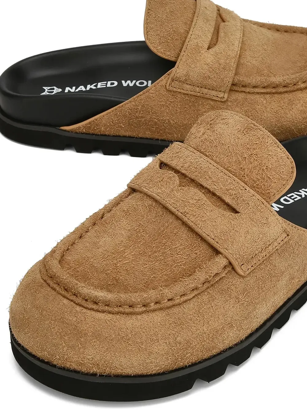 NAKED WOLFE Cord suède slippers met penny bandje Beige