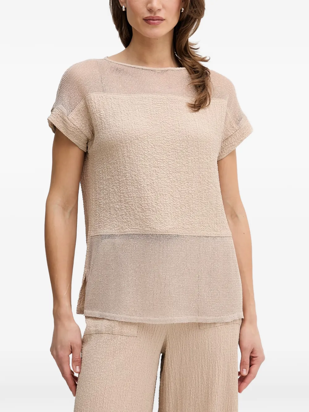 Joseph Ribkoff mesh-panelled crinkle-effect top - Neutrals