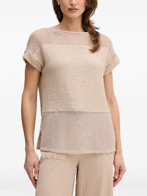Joseph Ribkoff mesh-panelled crinkle-effect top