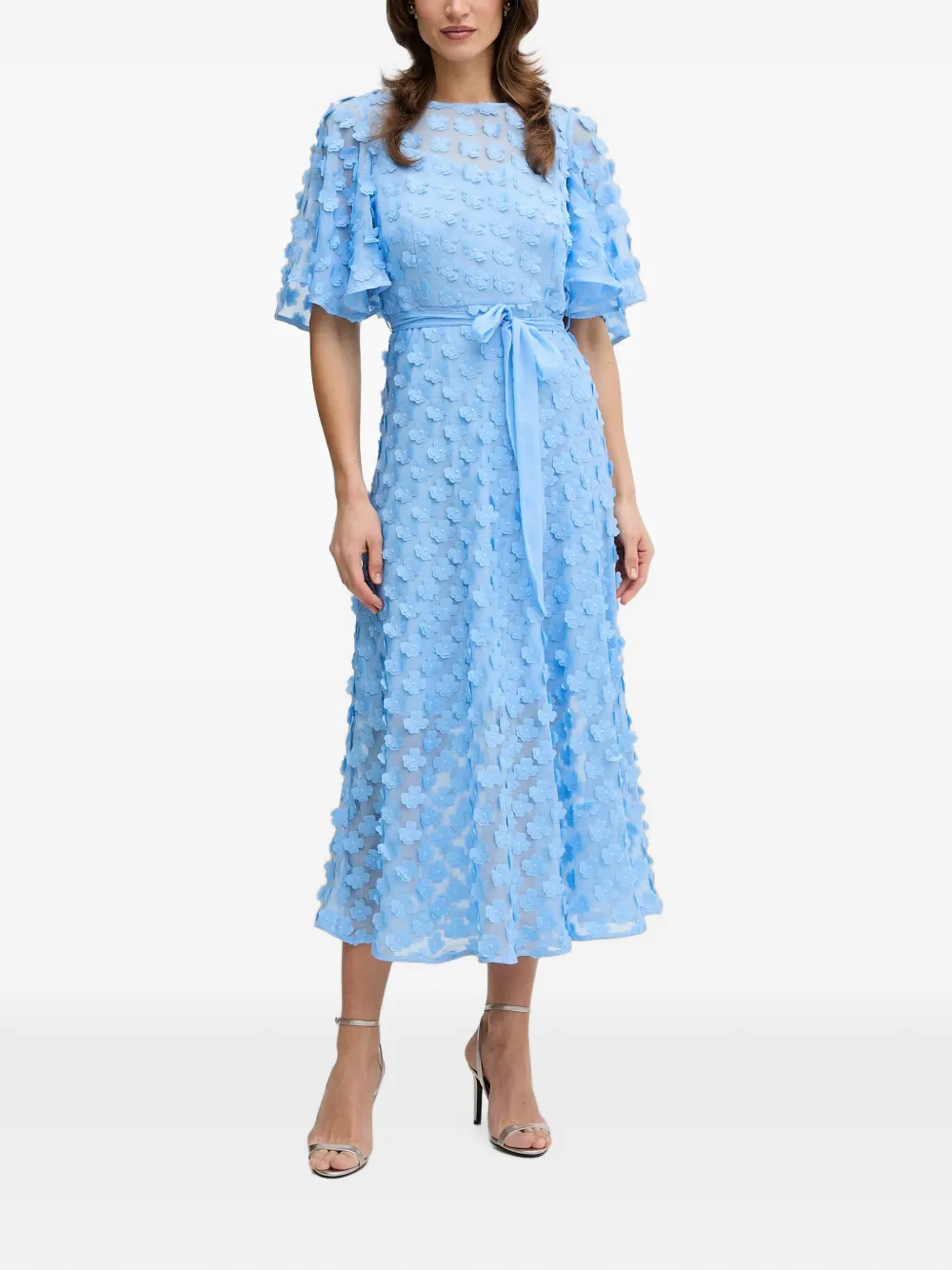 Joseph Ribkoff robe mi-longue ceinturée à fleurs - Bleu