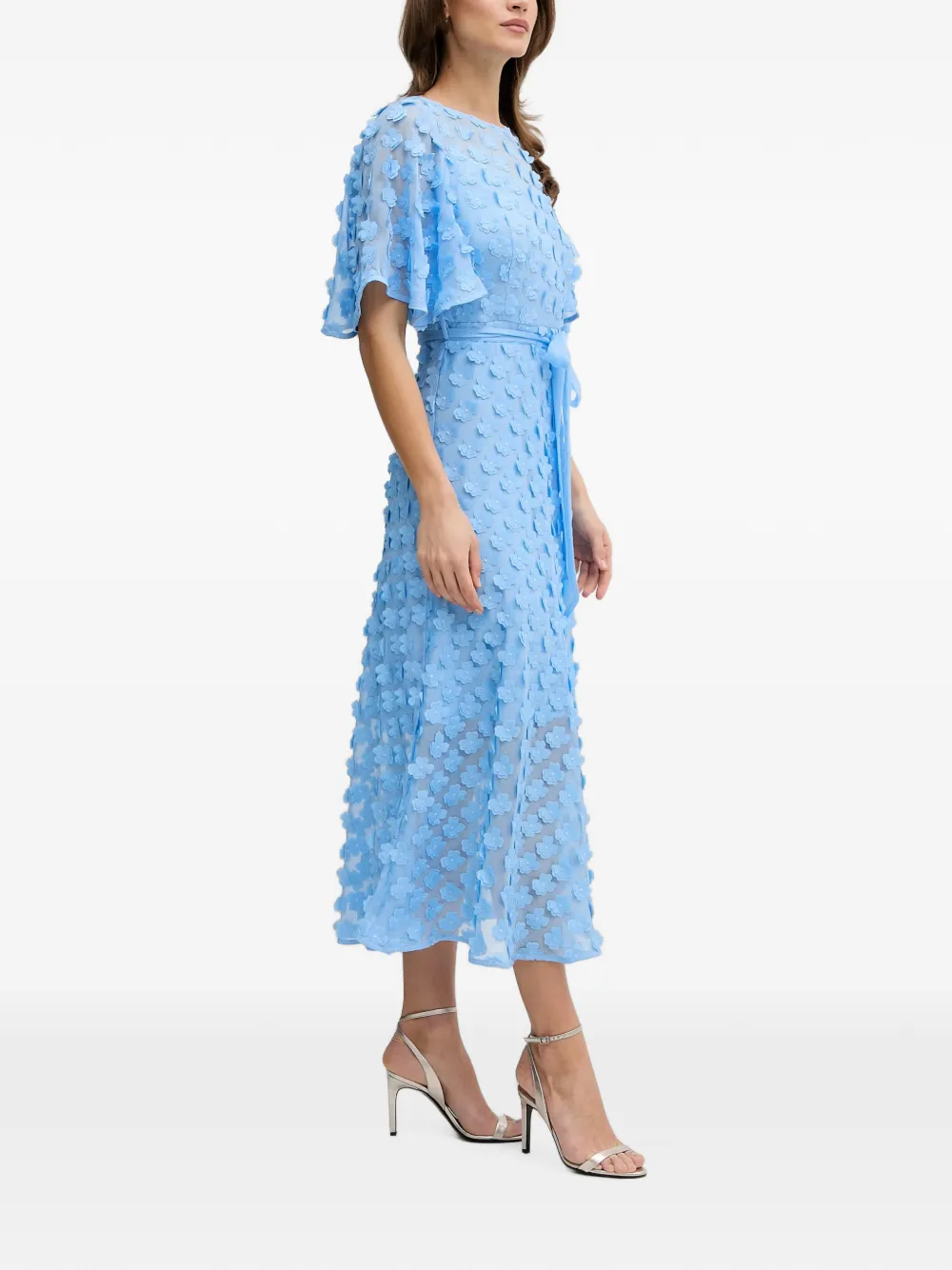 Joseph Ribkoff Midi-jurk met bloemenpatch en ceintuur Blauw