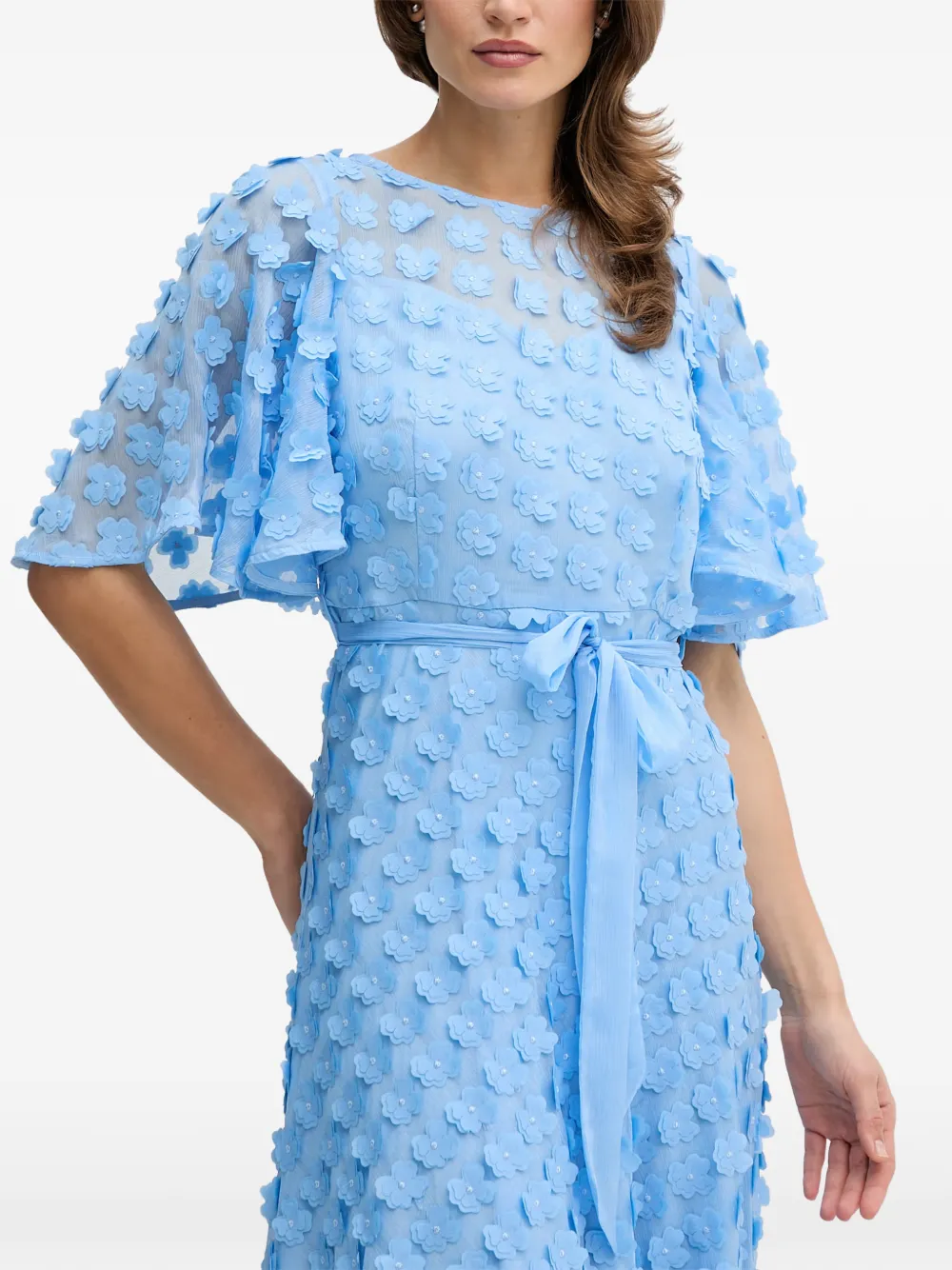 Joseph Ribkoff Midi-jurk met bloemenpatch en ceintuur Blauw