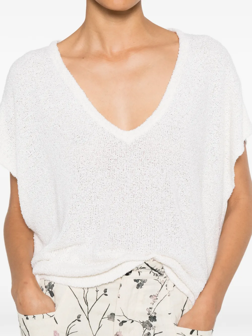 Fedeli Trui met V-hals en korte mouwen Beige