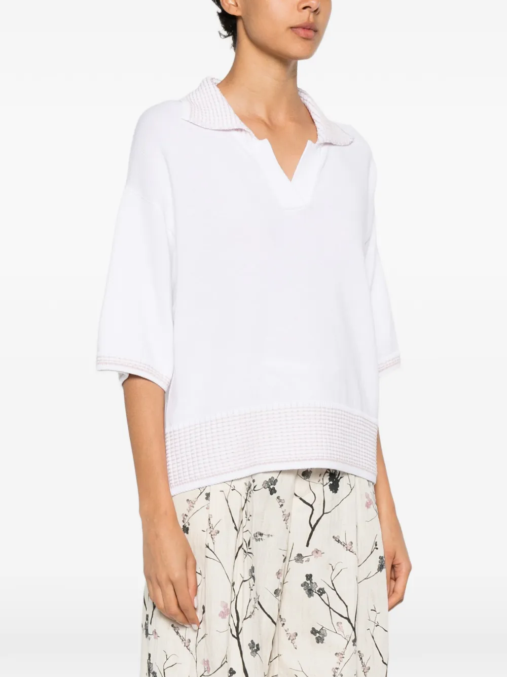 Fedeli Gingham-check-trim Sweater in White, view 3