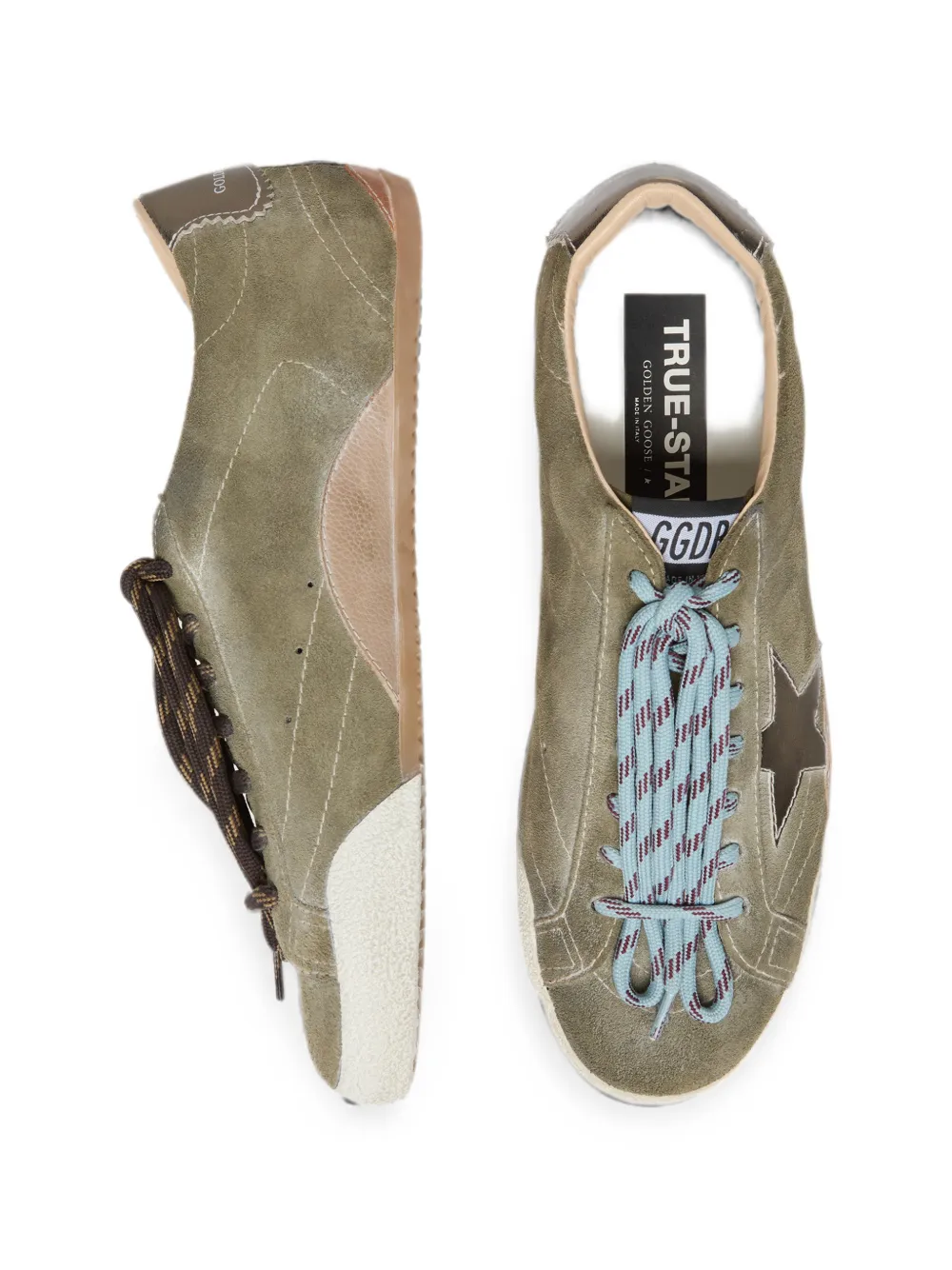 Golden Goose True-Star in olive suede with gold star sneakers Groen