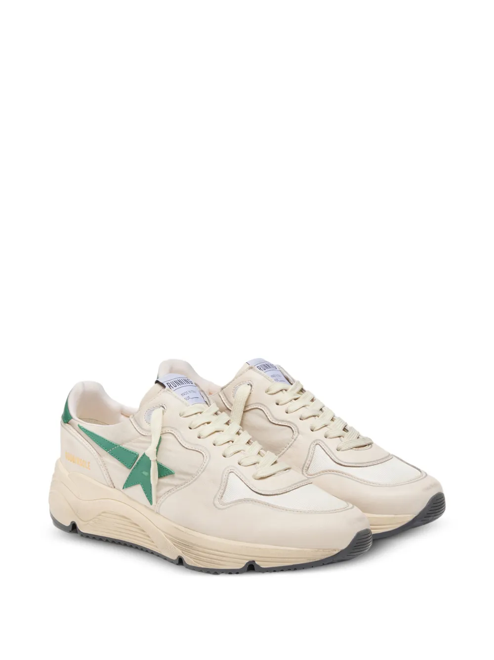 Golden Goose Running Sole crème nylon en leren sneakers met groene leren ster Wit