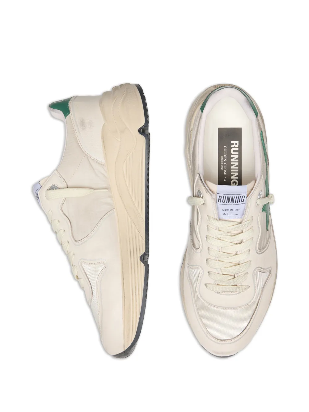 Golden Goose Running Sole crème nylon en leren sneakers met groene leren ster Wit