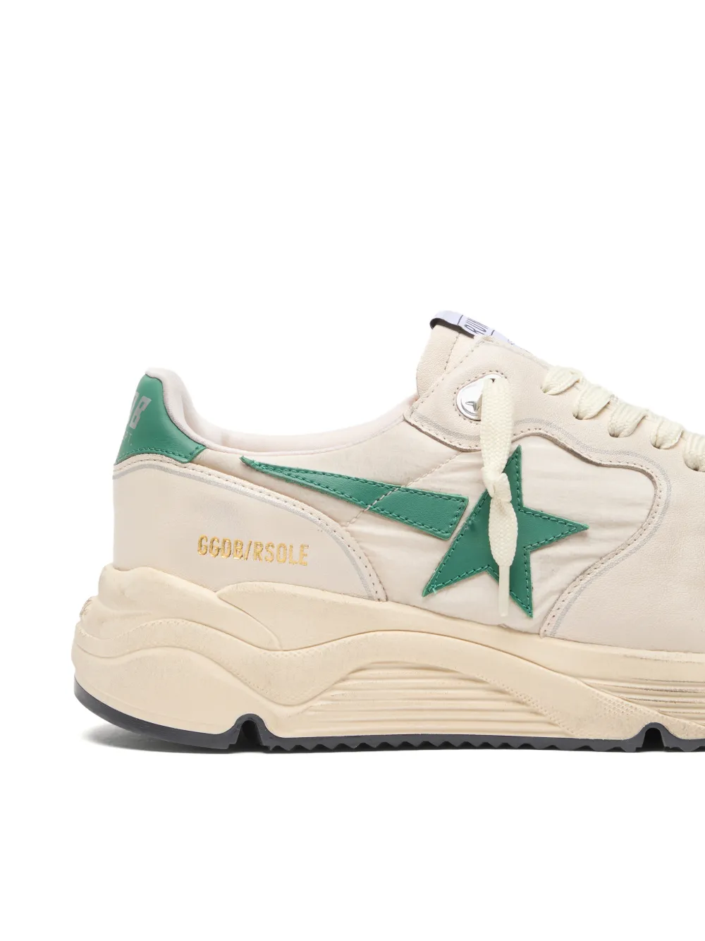 Golden Goose Running Sole crème nylon en leren sneakers met groene leren ster Wit