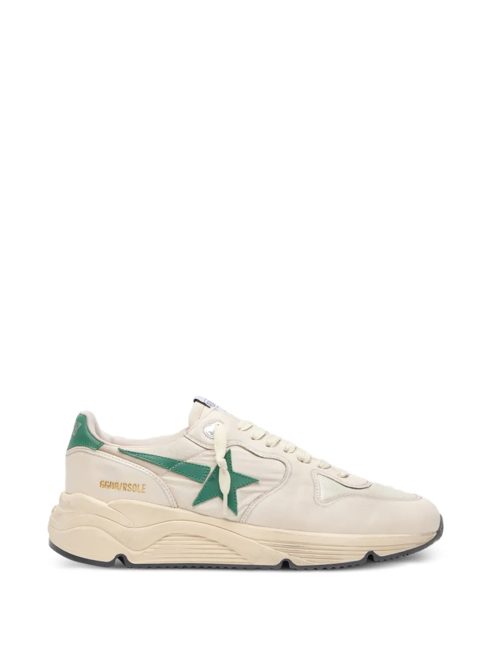 Golden Goose Running Sole in cream nylon and leather with green leather star sneakers - Bianco