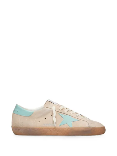 Golden Goose Super-Star aus beigem Veloursleder mit aqua-grünen Stern-Sneakers