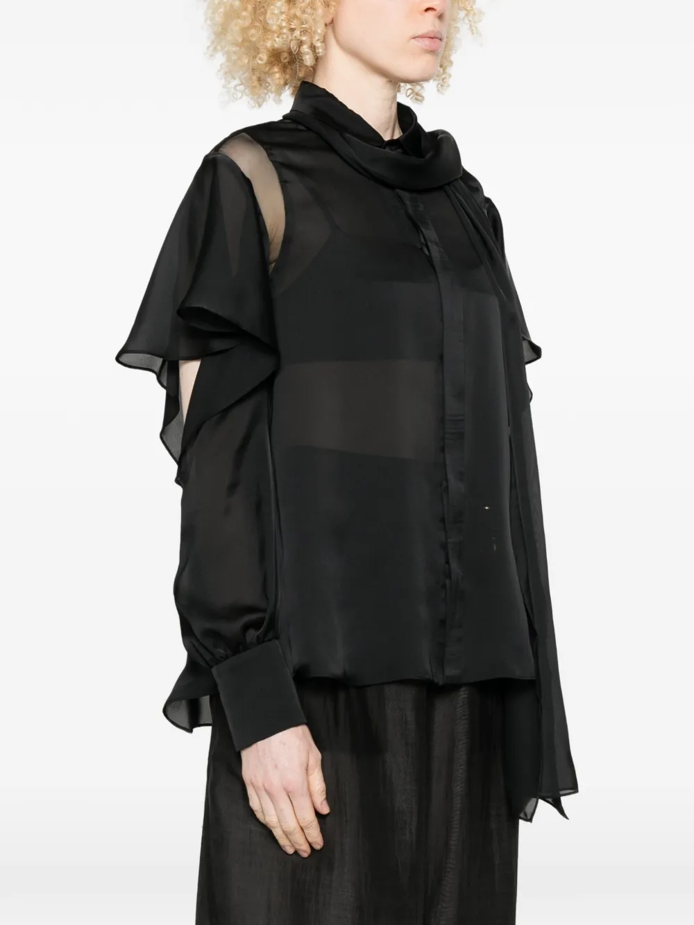 sacai Blouse met ruches en strik Zwart