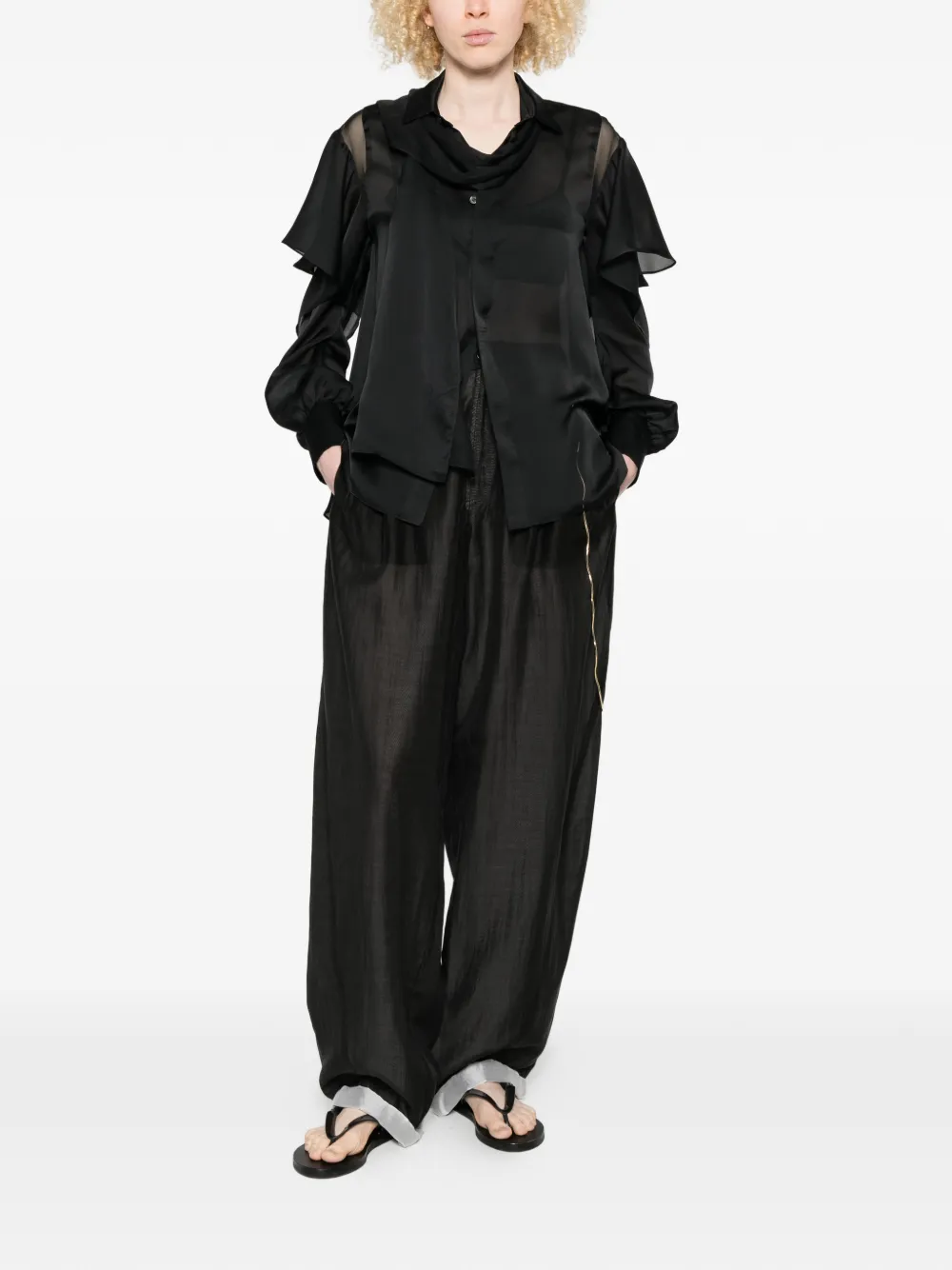 sacai Blouse met ruches en strik Zwart