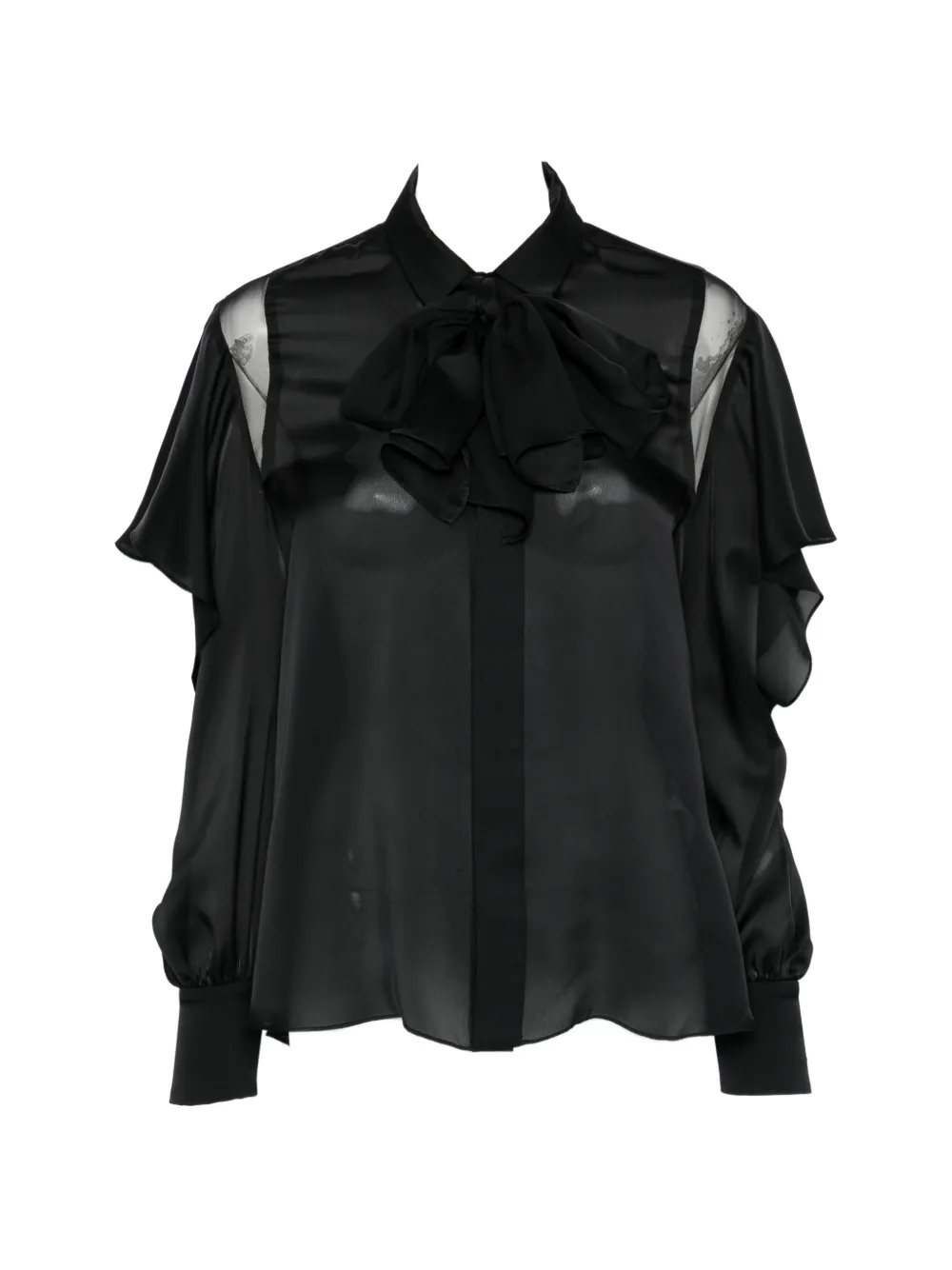 sacai pussy-bow ruffled shirt - Nero