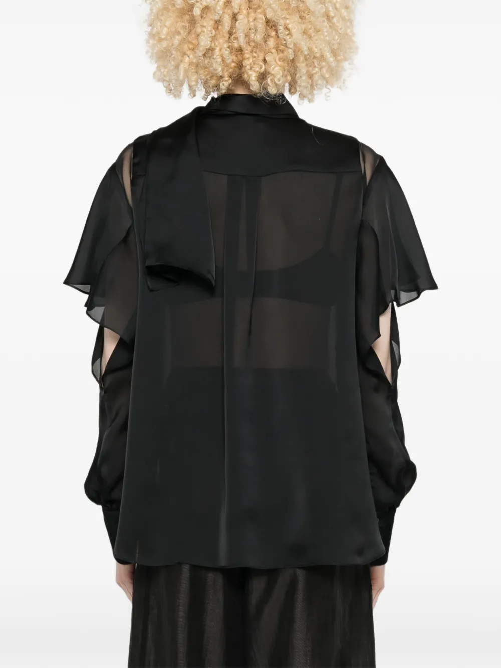 sacai Blouse met ruches en strik Zwart