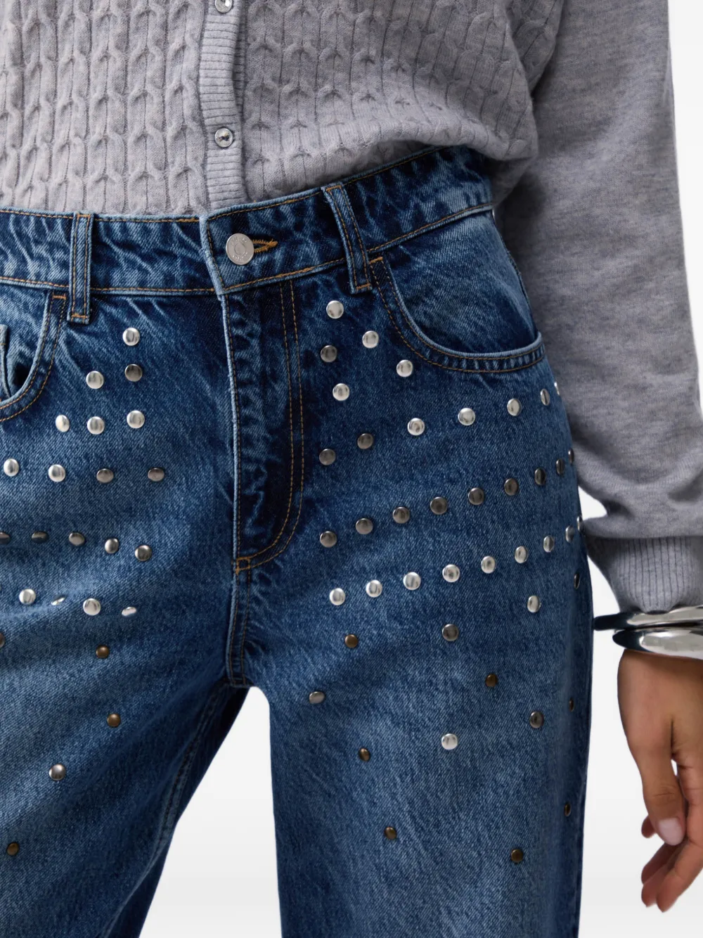 LIU JO Straight jeans met franje en studs Blauw