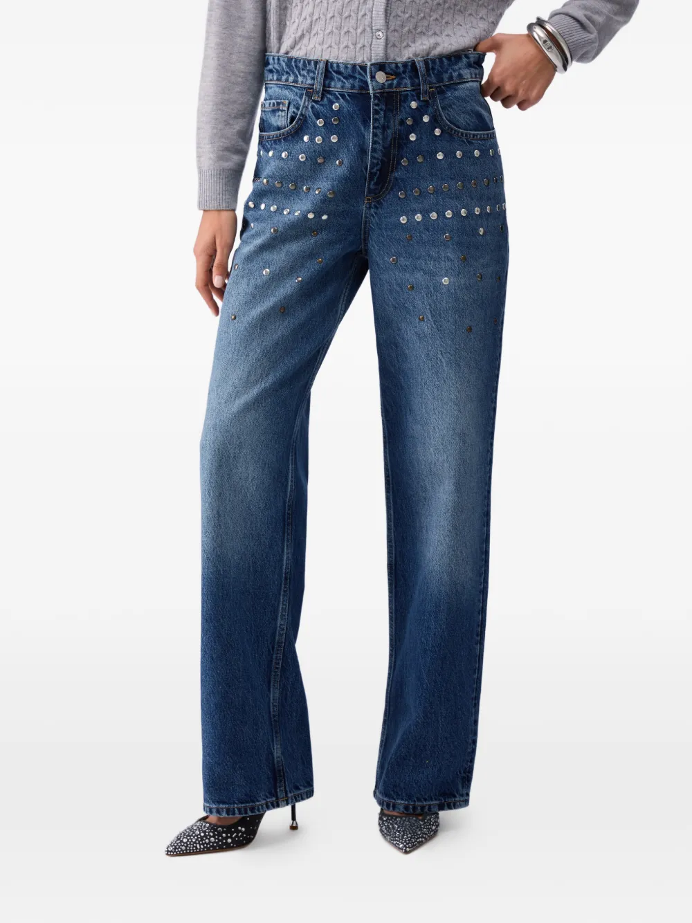 LIU JO Straight jeans met franje en studs Blauw