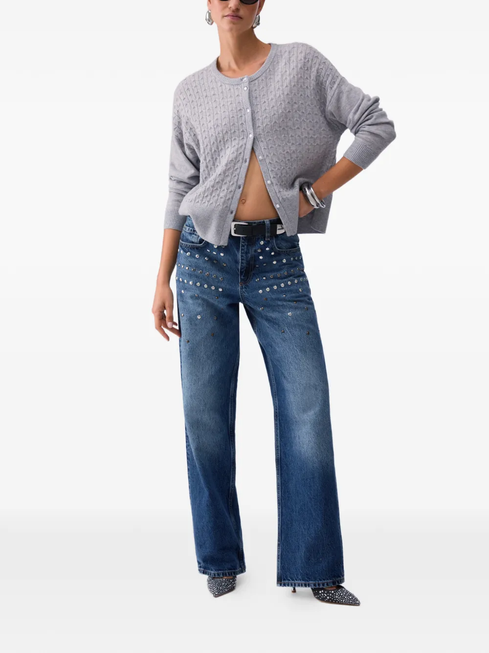 LIU JO Straight jeans met franje en studs Blauw