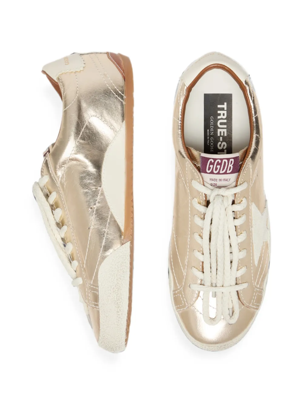 Golden Goose True Star gelamineerd leren sneakers met suède vlakken Goud