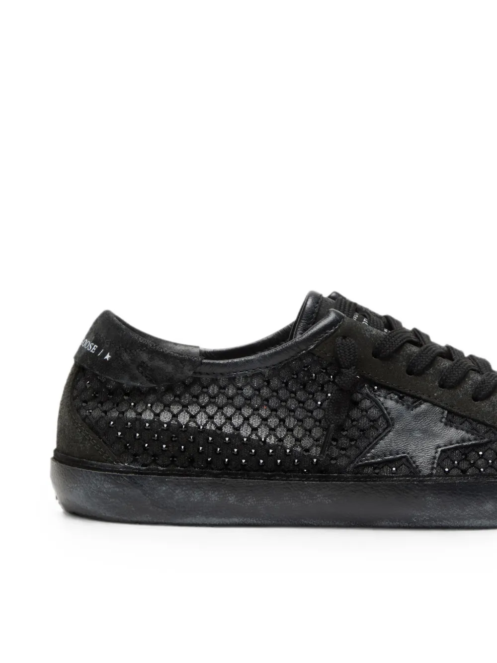 Golden Goose Super-Star LTD in perforated black suede with black star and crystals Zwart