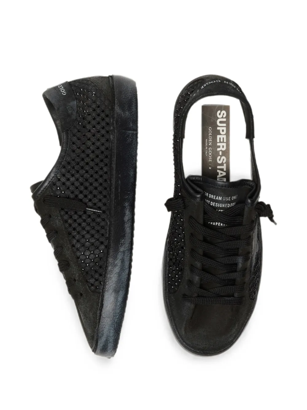 Golden Goose Super-Star LTD in perforated black suede with black star and crystals Zwart