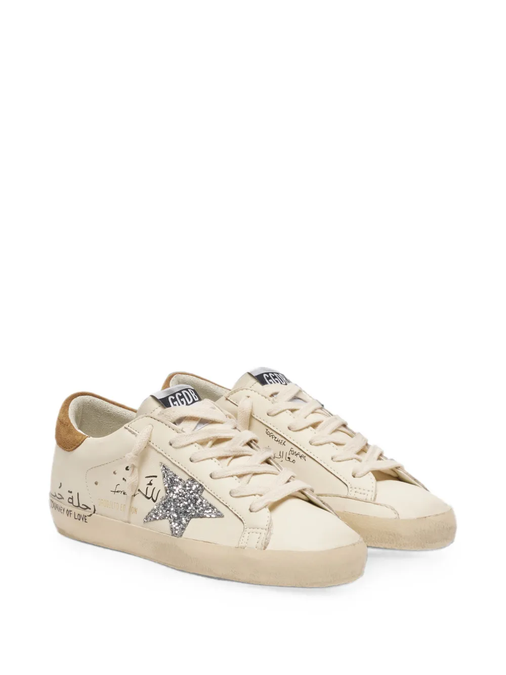 Golden Goose Super-Star sneakers met zilveren glitters en tekst Beige