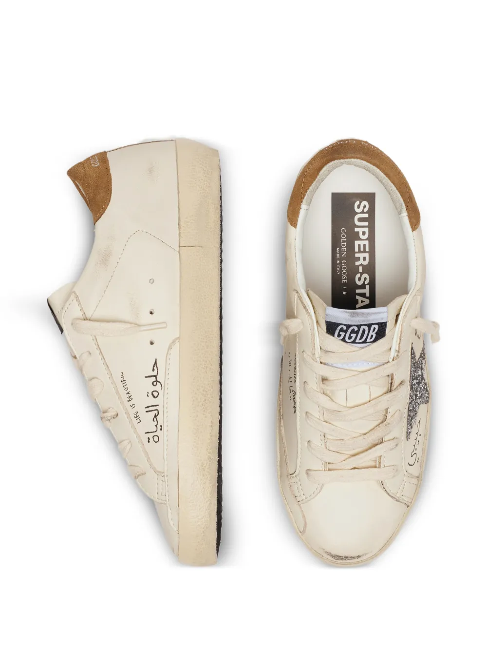 Golden Goose Super-Star sneakers met zilveren glitters en tekst Beige