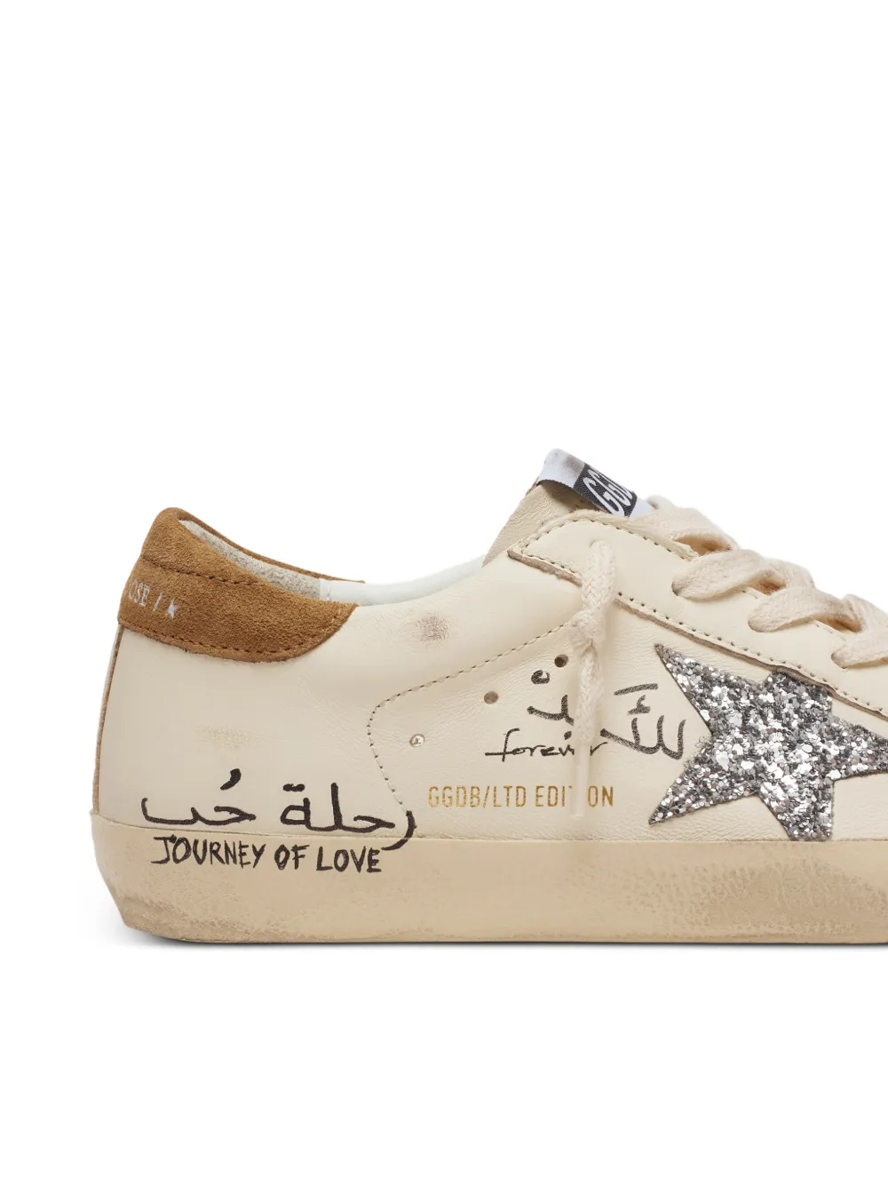 Golden Goose Super-Star sneakers met zilveren glitters en tekst Beige
