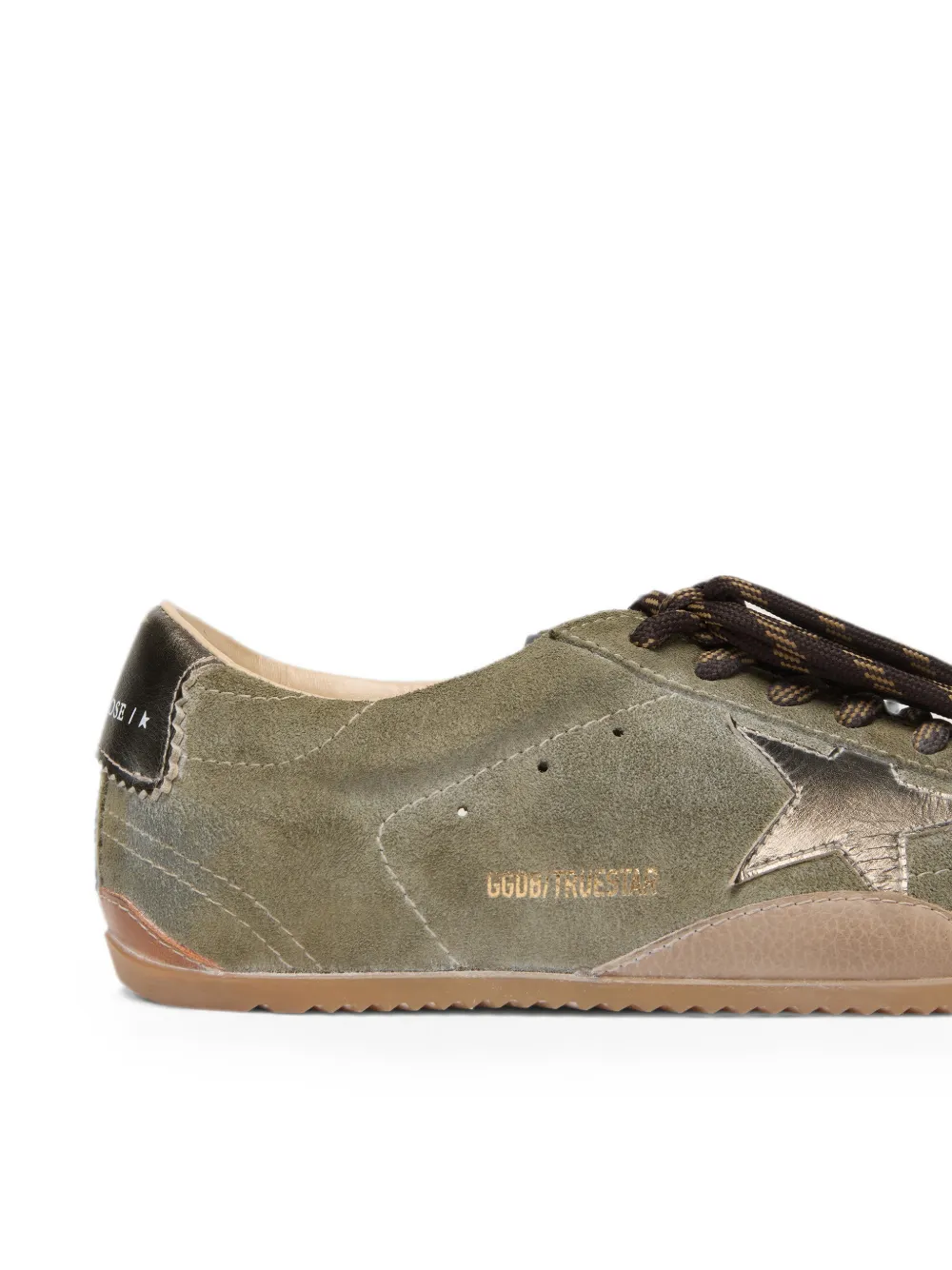Golden Goose True-Star in olive suede with gold star Groen
