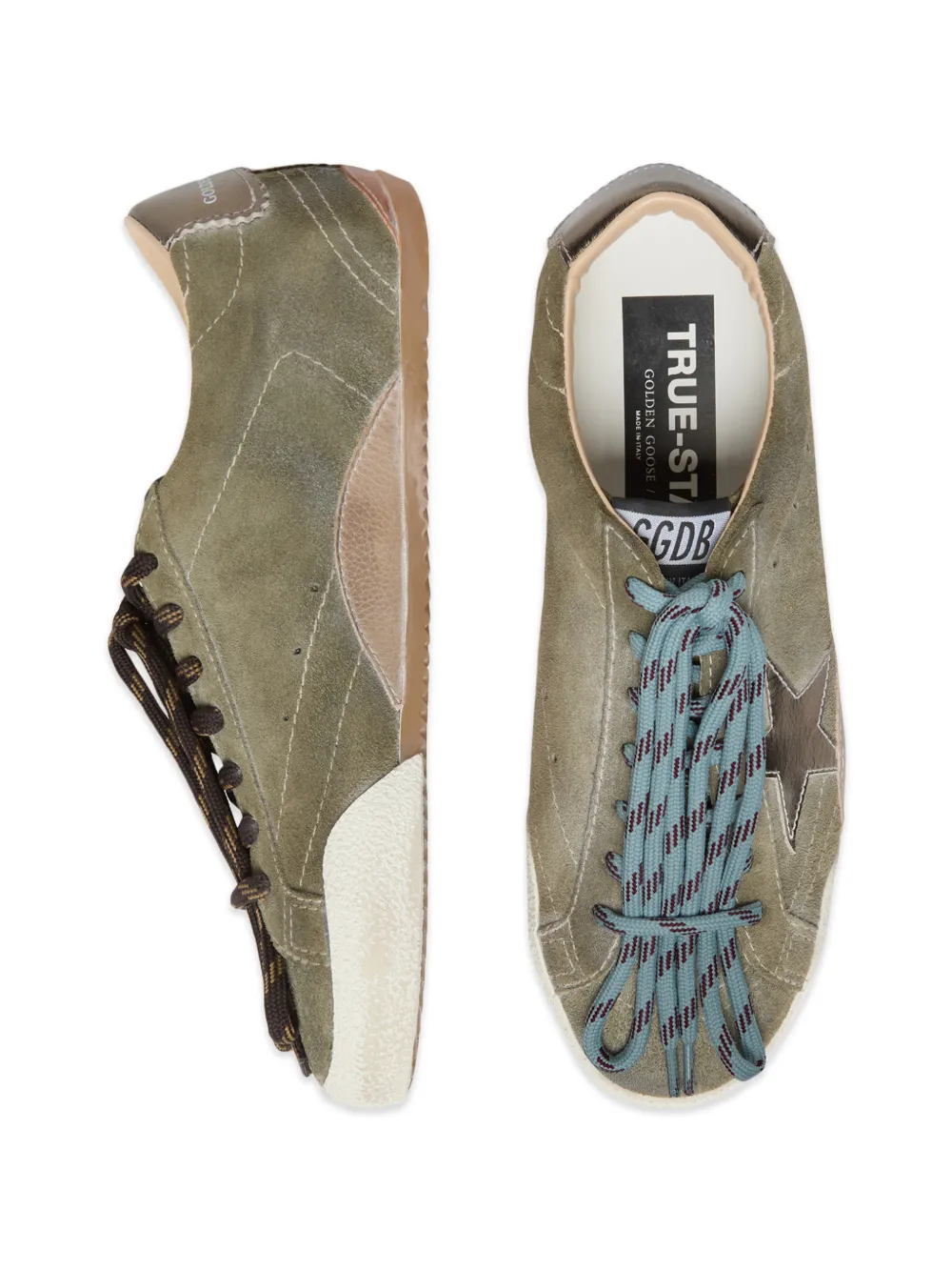 Golden Goose True-Star in olive suede with gold star Groen