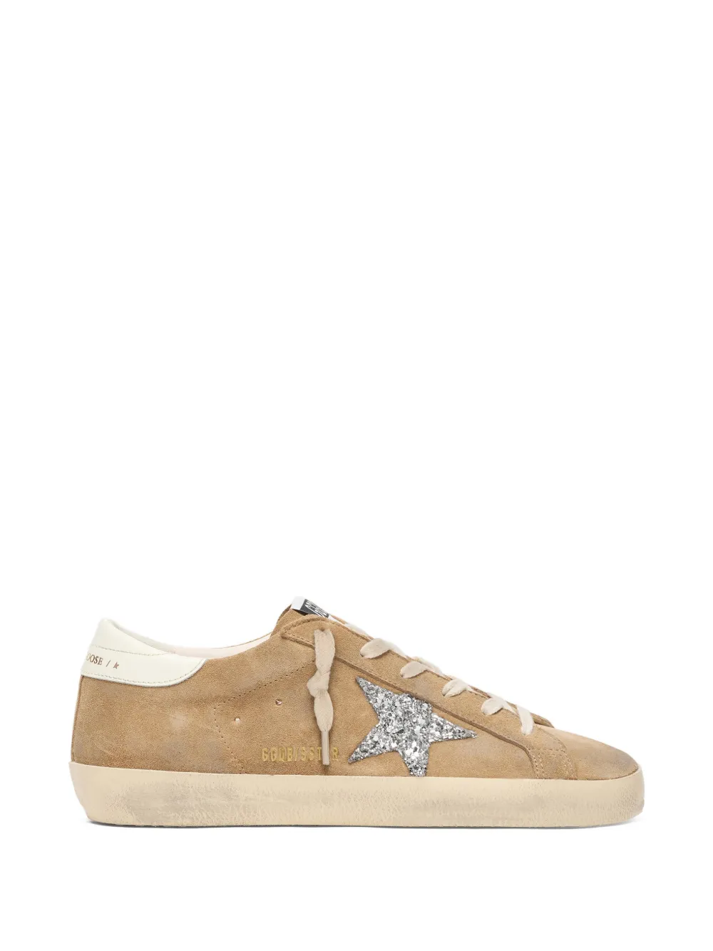 Golden Goose Super-Star sneakers in tabakskleurig suède met zilveren glitterster Beige